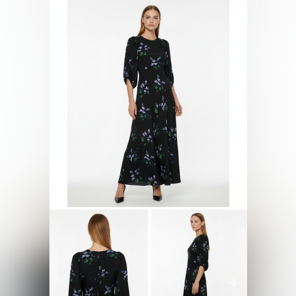 New Les Rêveries Floral Silk Maxi Dress Balloon Sleeves - Picture 5 of 6